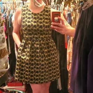 Like New Black Gold Brocade Metallic Zebra Dress w/Pockets, Sz 8, crown + ivy